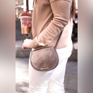 Cuyana Mini Saddle Bag Crossbody Clay Taupe Gray